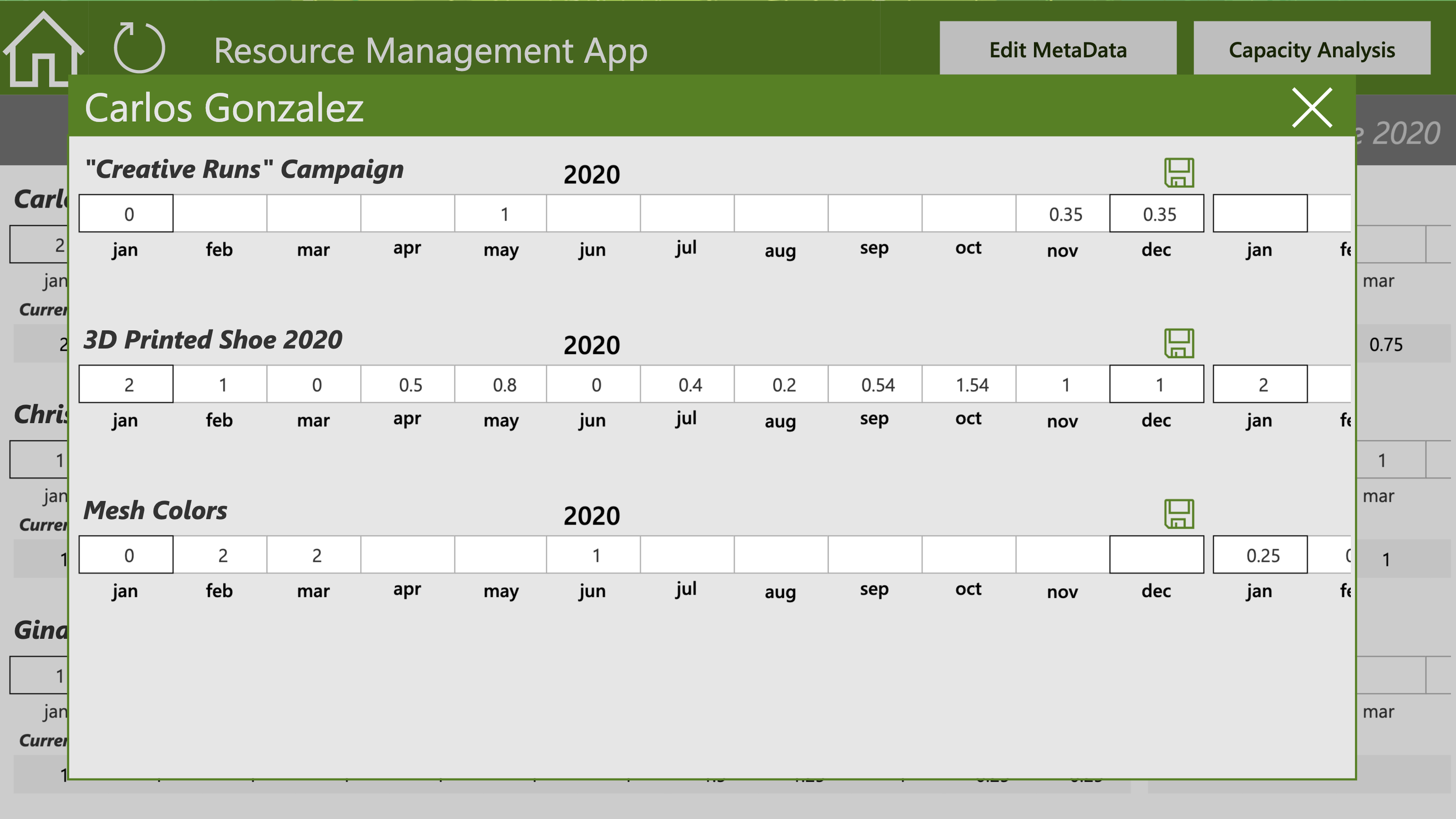 GreenData.io | Resource Demand Management, a Power App - Portfolio Staff Demand